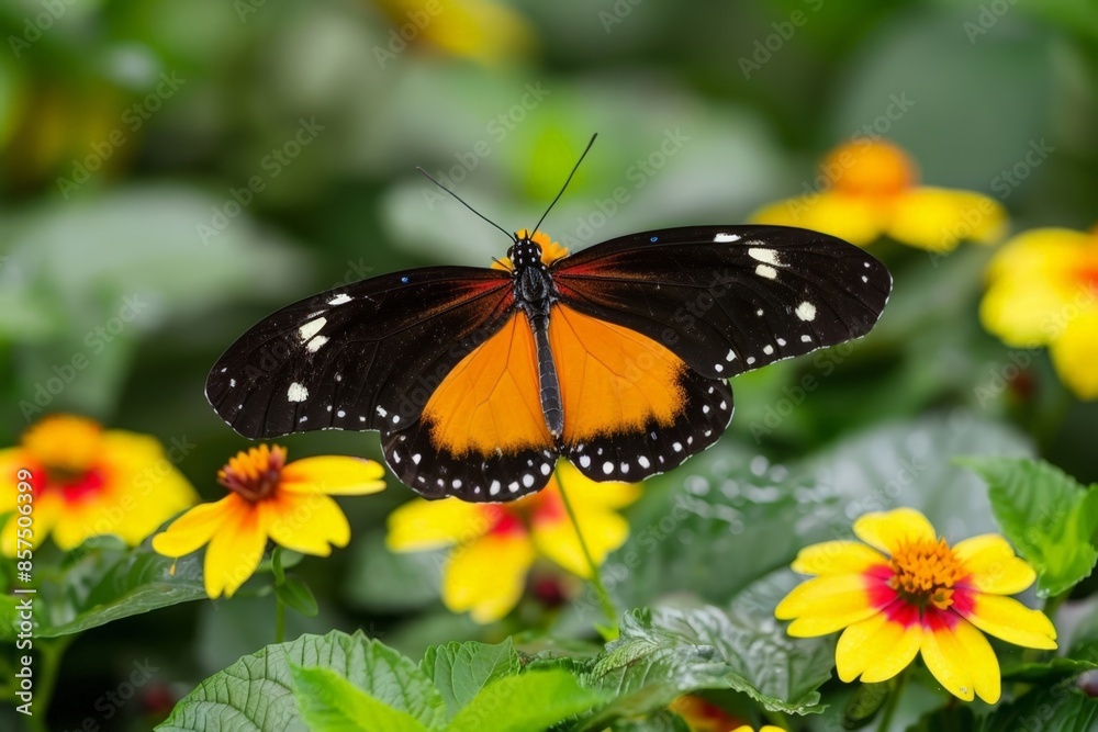 Vivid Butterfly Amidst Vibrant Flower Bed Vivid Butterfly Amidst Vibrant Flower Bed