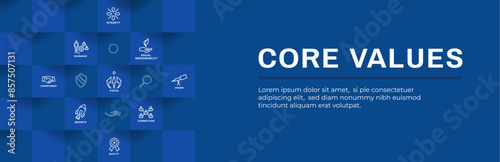 Core Values Web Header Banner with Integrity Mission and Vision Icons