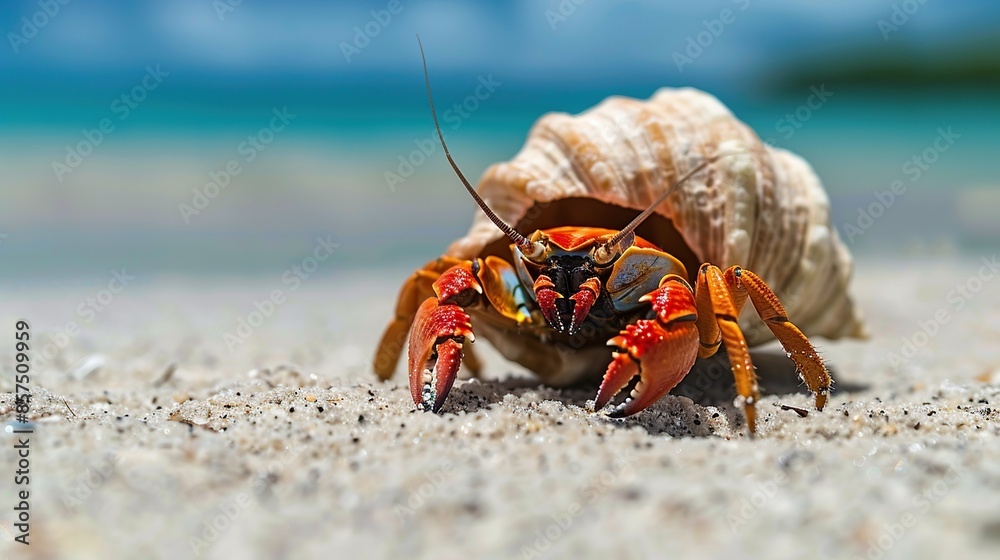 A Close-Up of a Hermit Crab on a Beach