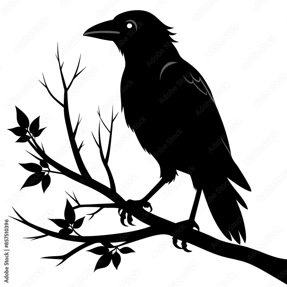 Obraz premium Graceful Crow Perched Vector Silhouette for Stunning Visuals