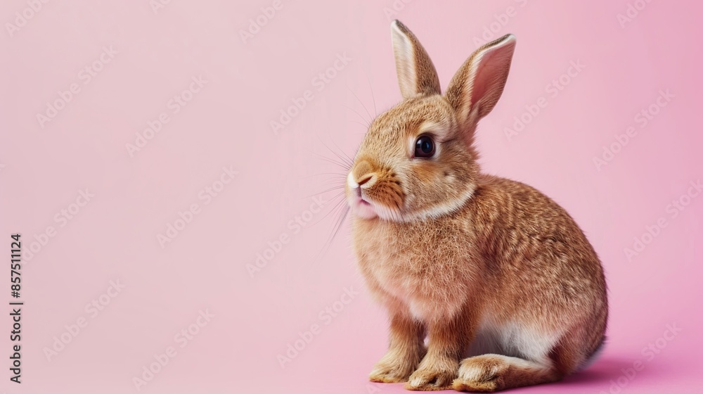 Cute Brown Bunny Posing on Pink Background Cute Brown Bunny Posing on Pink Background