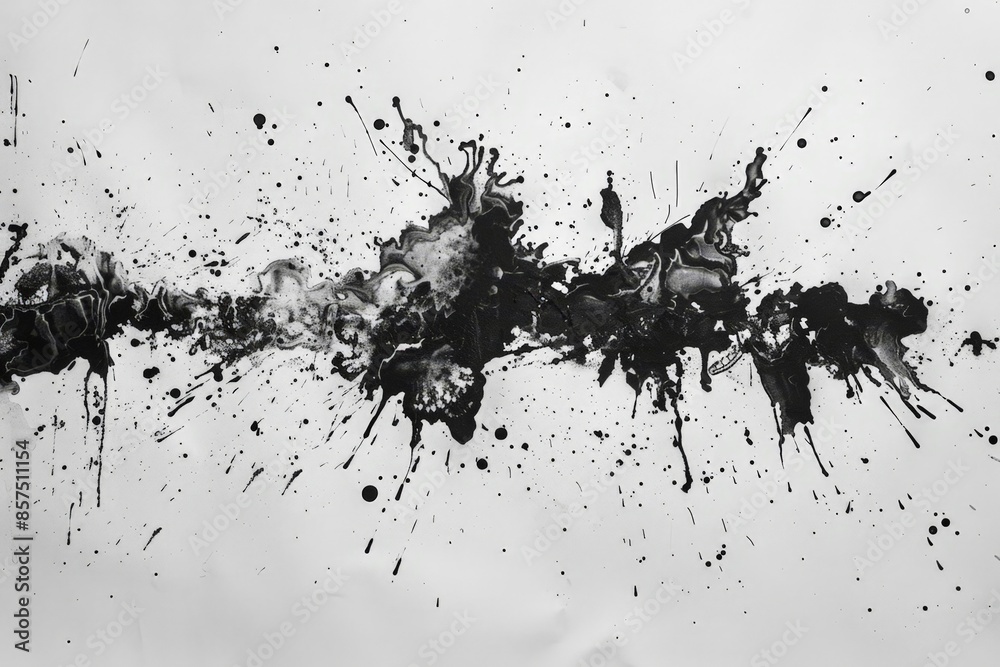 Stylish Monochrome Art Print - Black and White Abstract Design with Ink Splatter Stylish Monochrome Art Print - Black and White Abstract Design with Ink Splatter