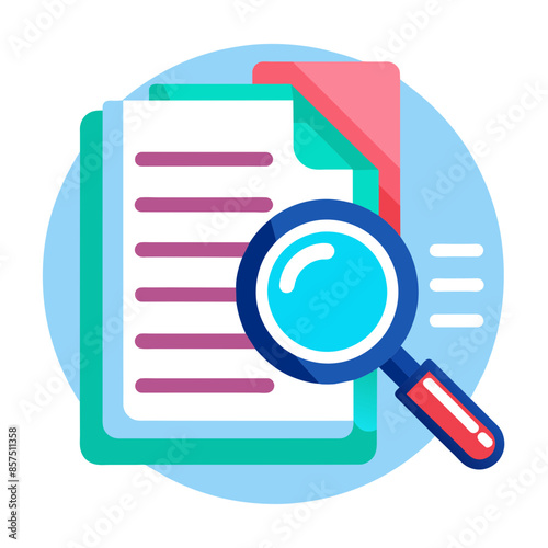 Enhanced Searchability Vector Illustration of Document Icon with Magnifying Glass photo