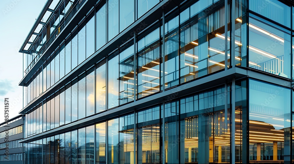 modern office building with a glass curtain wall system, detailed with metal mullions that add structural integrity and aesthetic rhythm to the facade modern office building with a glass curtain wall system, detailed with metal mullions that add structural integrity and aesthetic rhythm to the facade
