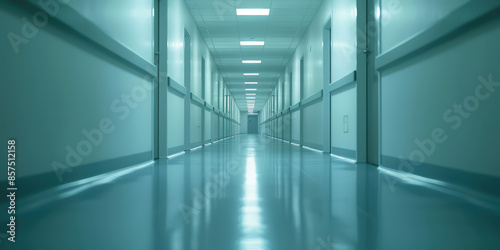 Blurred background of empty light color corridor in hospital or clinic © SnowElf