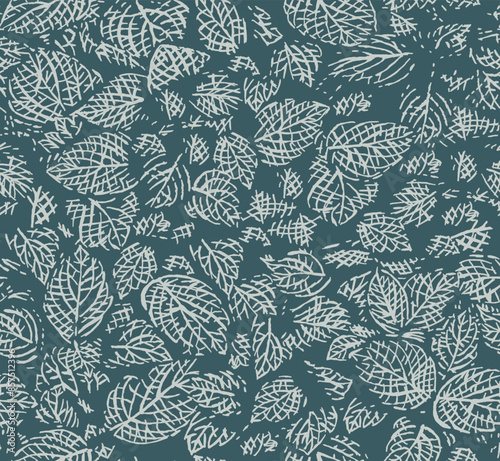 Vector illustration of foliage pattern in a rustic style with irregular and misshapen strokes.