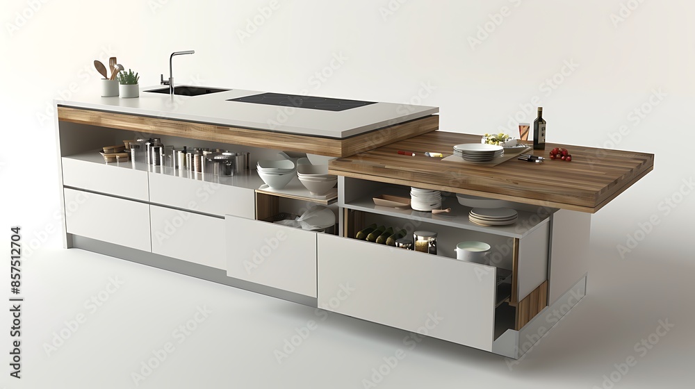 modular kitchen island that can be expanded or retracted, crafted with ...