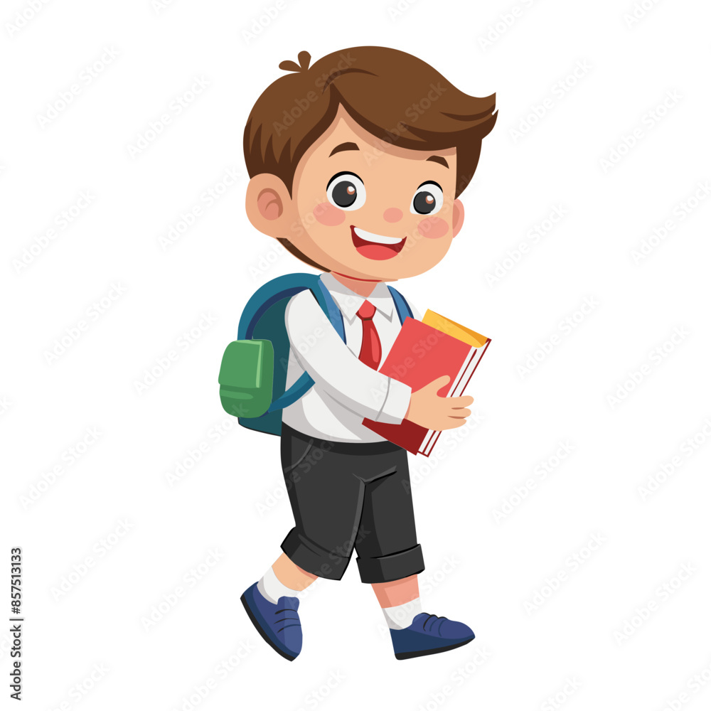 Cartoon boy smiles while engrossed in a colorful book at school Cartoon boy smiles while engrossed in a colorful book at school