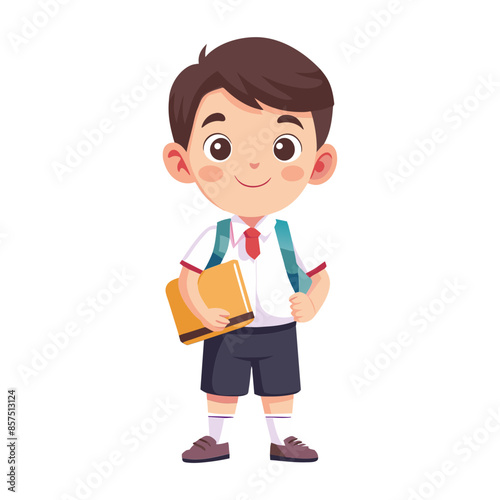 Smiling cartoon boy character holding a book, perfect for educational websites and illustrations