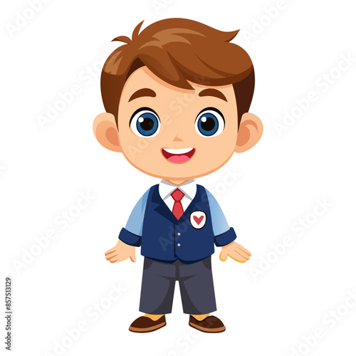 A funny cartoon businessman in a suit cracks a smile while standing confidently with his hand on his hip