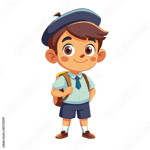 A happy cartoon kid in ready to do art class