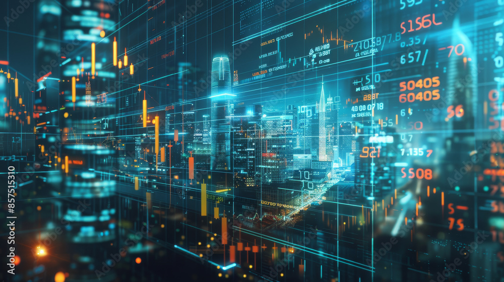 Financial troubles are affecting the economy, shown by falling charts and digital numbers against a backdrop of a modern city. Financial troubles are affecting the economy, shown by falling charts and digital numbers against a backdrop of a modern city.