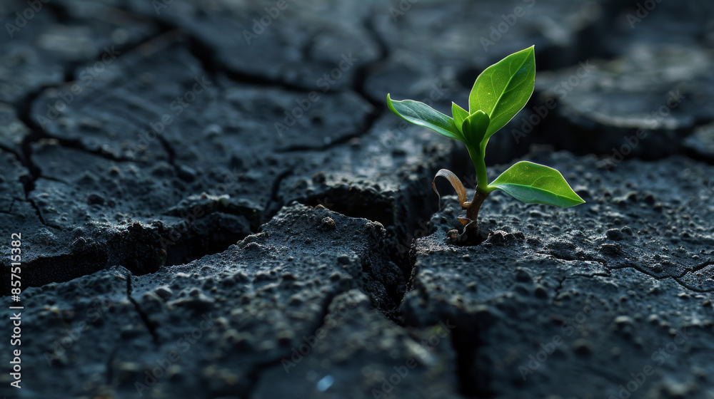Emerging from adversity, a new beginning takes root. A cracked surface represents challenges, but a green sprout symbolizes growth and recovery in the face of economic crisis. Emerging from adversity, a new beginning takes root. A cracked surface represents challenges, but a green sprout symbolizes growth and recovery in the face of economic crisis.