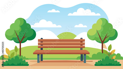 Tranquil Park Scene Vector Illustration of an Empty Wooden Bench