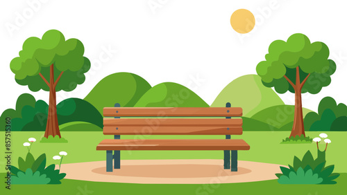 Tranquil Park Scene Vector Illustration of an Empty Wooden Bench
