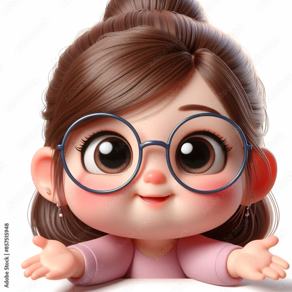 Cartoon portrait of a girl with big bright eyes and glasses. Children's illustrations for books, cards or other uses Cartoon portrait of a girl with big bright eyes and glasses. Children's illustrations for books, cards or other uses
