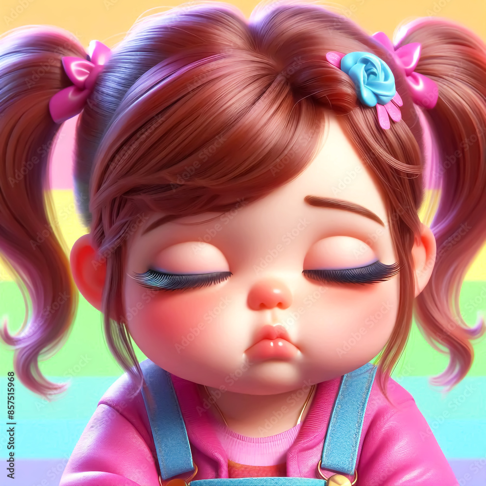 Cartoon portrait of a sleepy girl with her eyes closed. Children's illustrations for books, cards or other uses Cartoon portrait of a sleepy girl with her eyes closed. Children's illustrations for books, cards or other uses