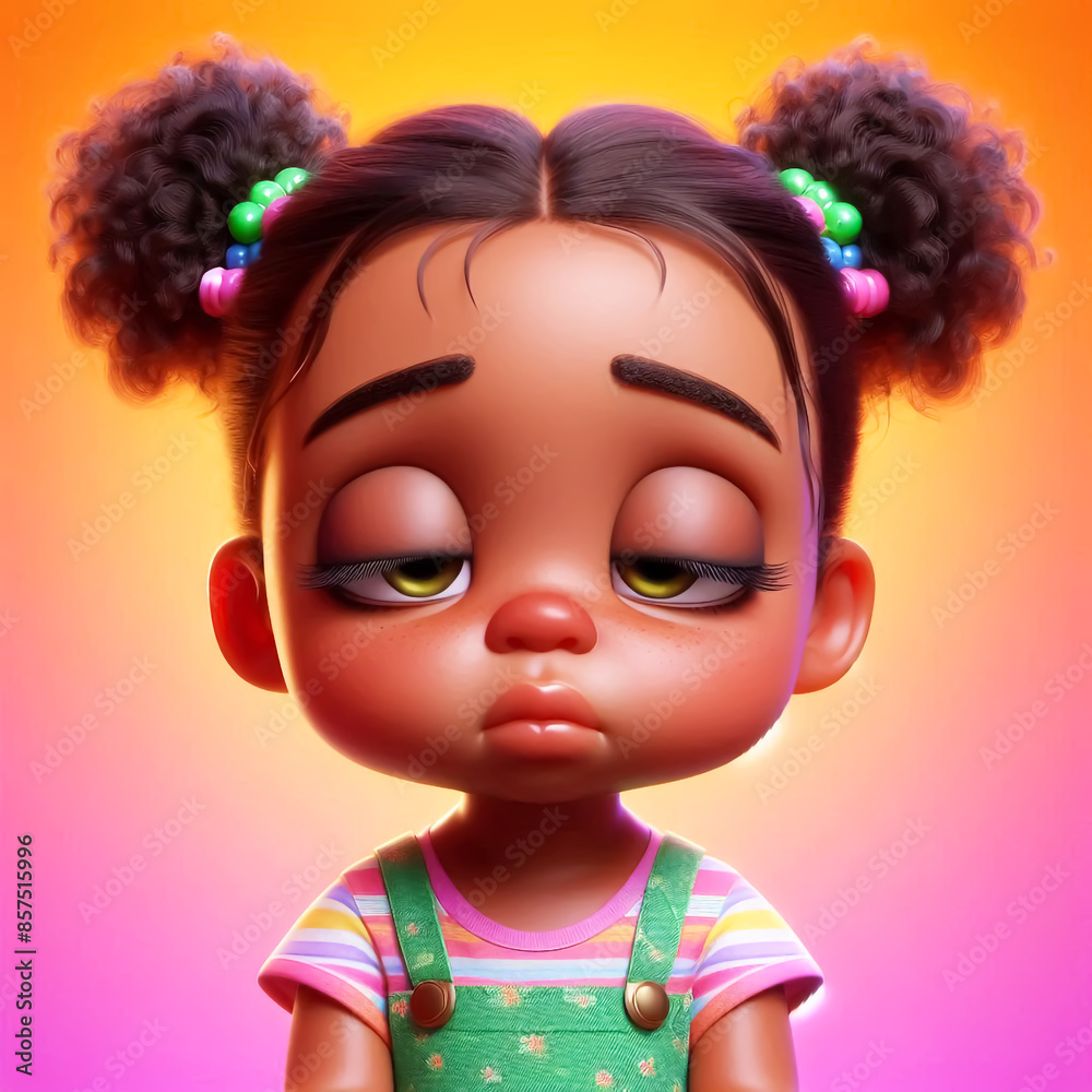 Cartoon portrait of a girl with big bright sleepy eyes and pigtails. Children's illustrations for books, cards or other uses Cartoon portrait of a girl with big bright sleepy eyes and pigtails. Children's illustrations for books, cards or other uses