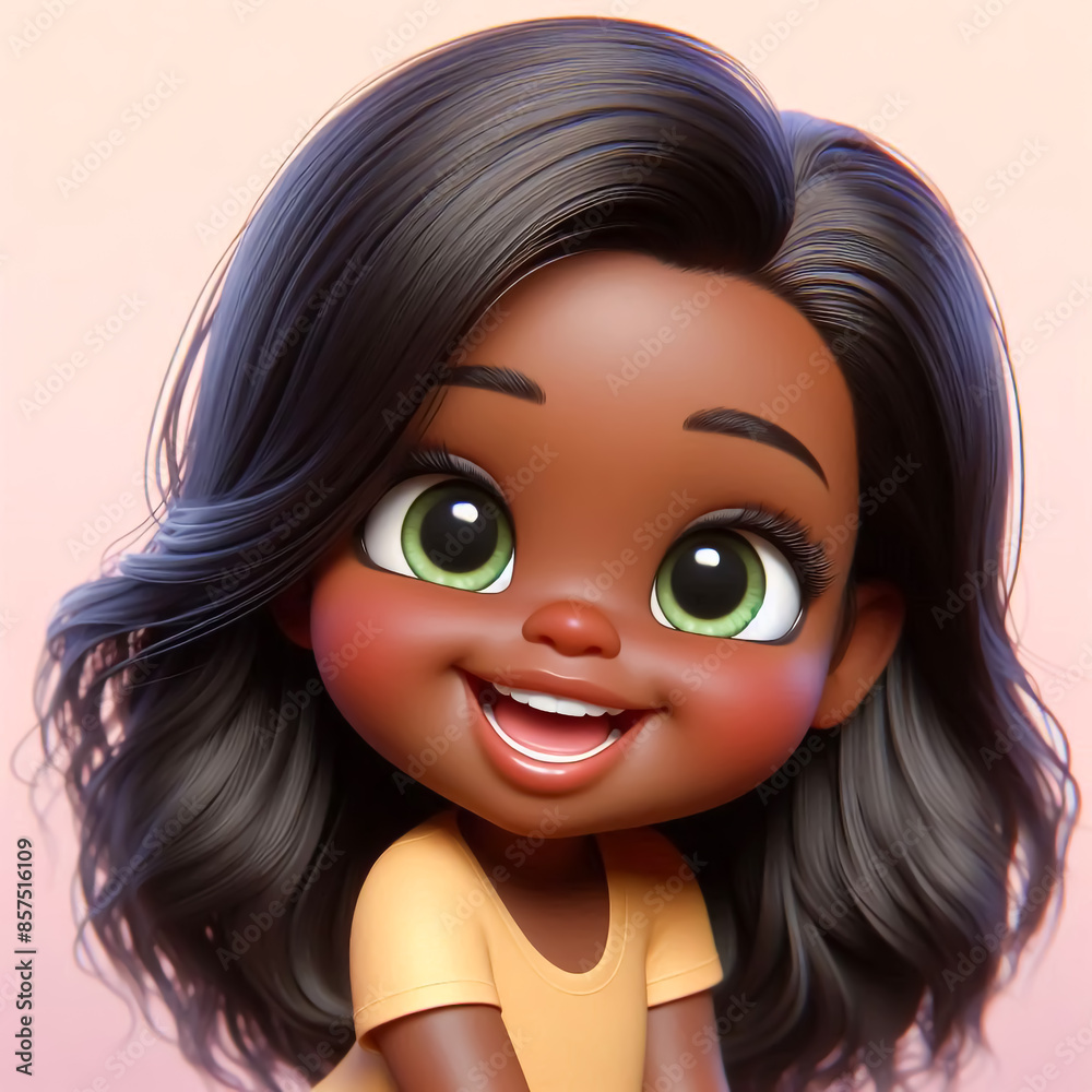 Cartoon portrait of a happy girl with big bright eyes. Children's illustrations for books, cards or other uses Cartoon portrait of a happy girl with big bright eyes. Children's illustrations for books, cards or other uses