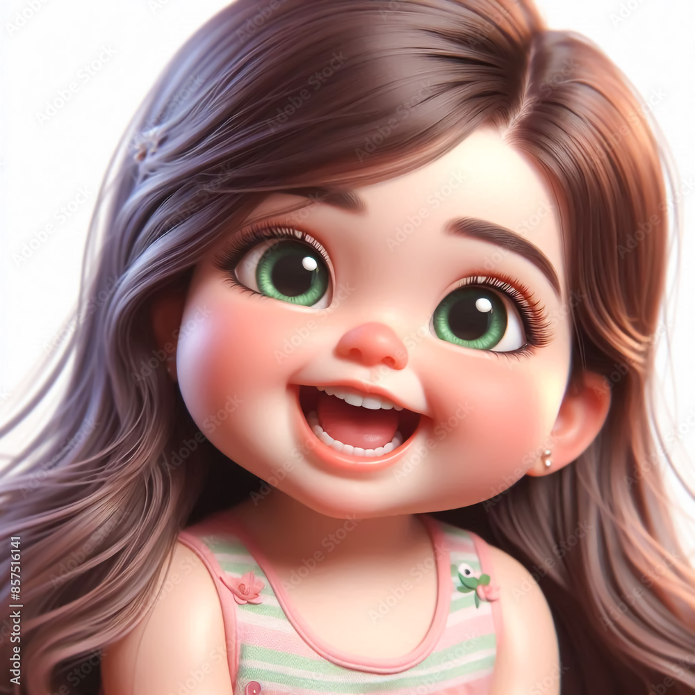 Cartoon portrait of a happy girl with big bright eyes. Children's illustrations for books, cards or other uses