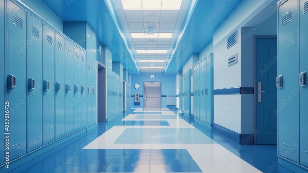 Bright Blue School Hallway Generative AI Bright Blue School Hallway Generative AI