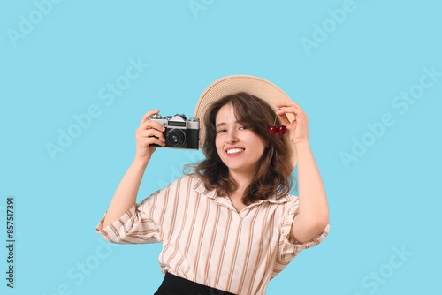 Beautiful woman in wicker h...