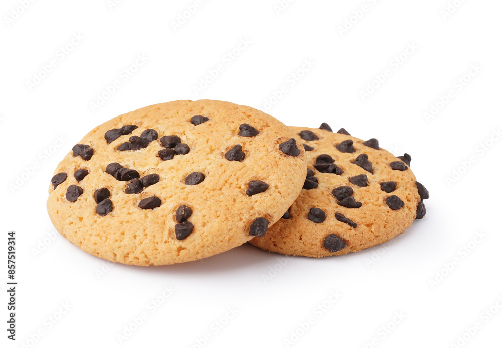 Tasty cookies with chocolate chips on white background Tasty cookies with chocolate chips on white background