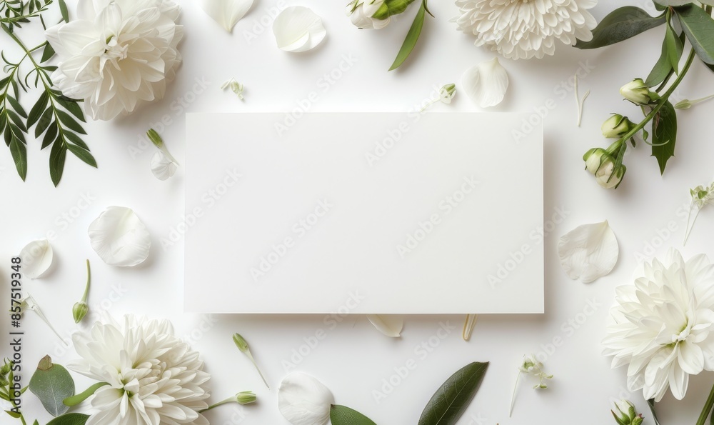 Blank paper card with flower background. Empty mockup letter, clear frame. Vintage love concept, minimal invitation. Copyspace list, wedding decoration on table Blank paper card with flower background. Empty mockup letter, clear frame. Vintage love concept, minimal invitation. Copyspace list, wedding decoration on table