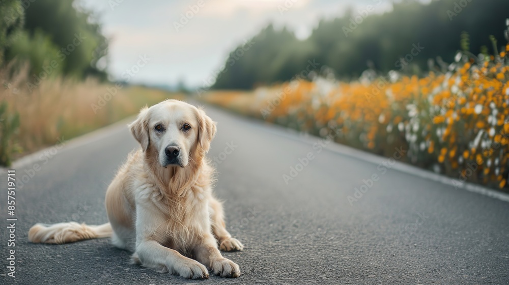 Golden Retriever on a Country Road Golden Retriever on a Country Road