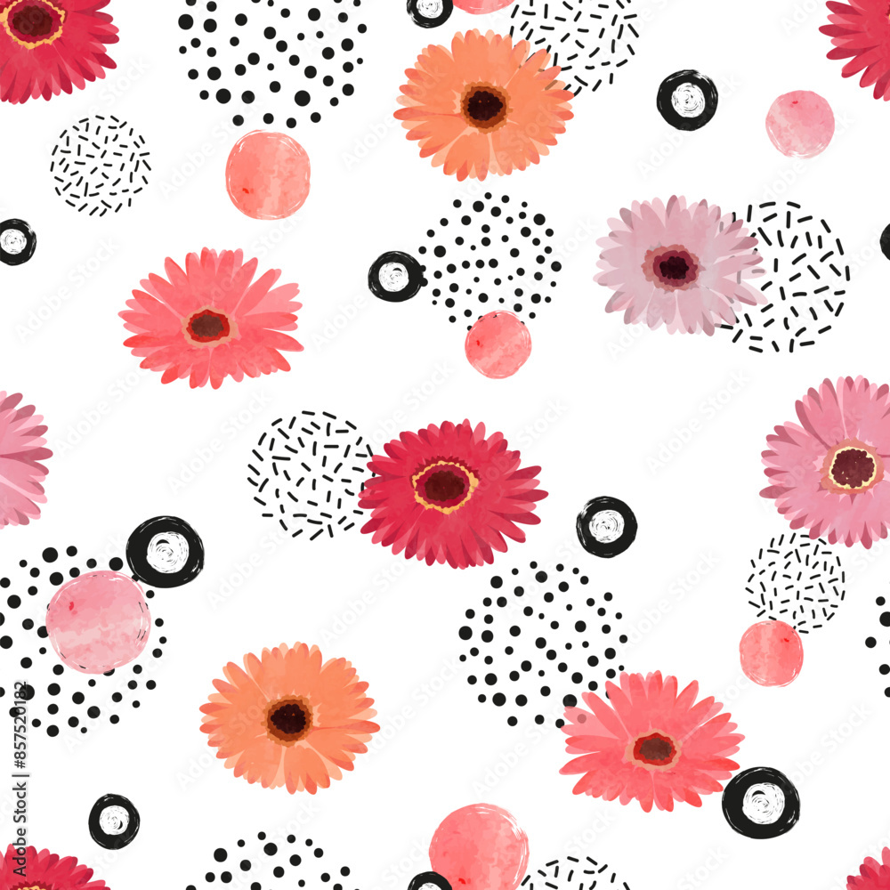 Seamless abstract floral pattern with gerbera flowers. Vector watercolor colorful daisy background Seamless abstract floral pattern with gerbera flowers. Vector watercolor colorful daisy background