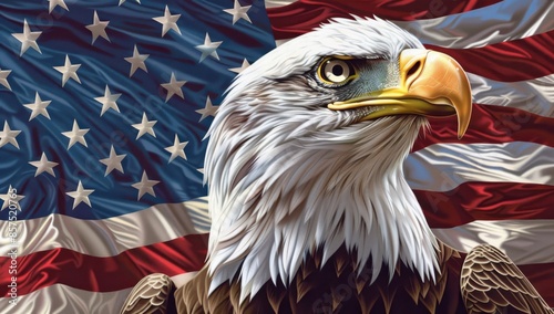 an american flag with the bald eagle in front of it Generative AI