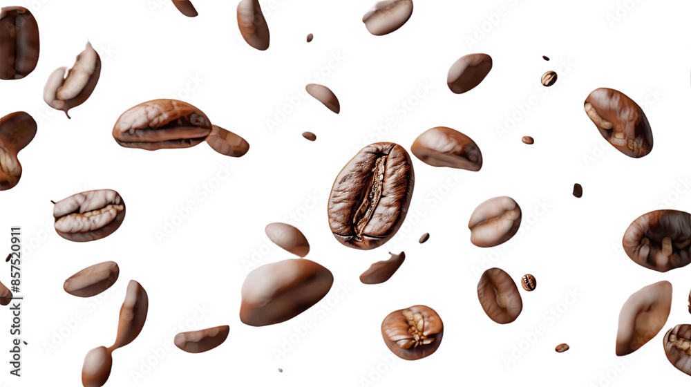 Coffee beans floating on a transparent background Coffee beans floating on a transparent background