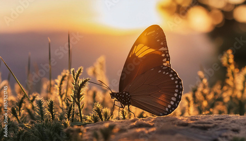 Backlit butterfly silhouette photo