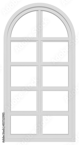 A white window arch frame. 3d rendering.