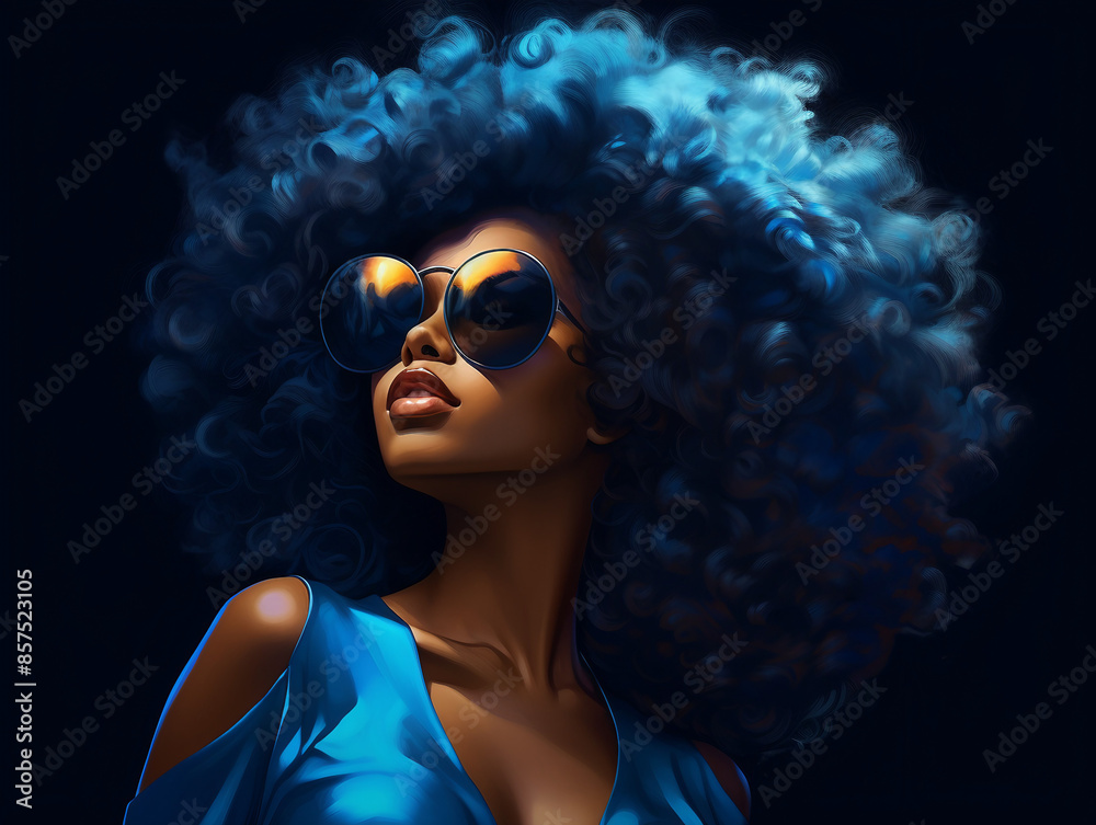 african american woman with afro on blue background