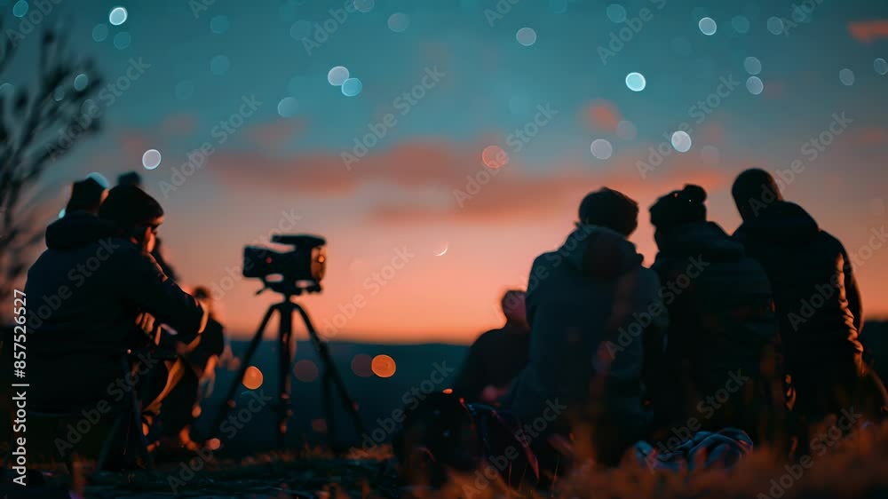 Unfocused view of a huddle of stargazers and their equipment. Unfocused view of a huddle of stargazers and their equipment.