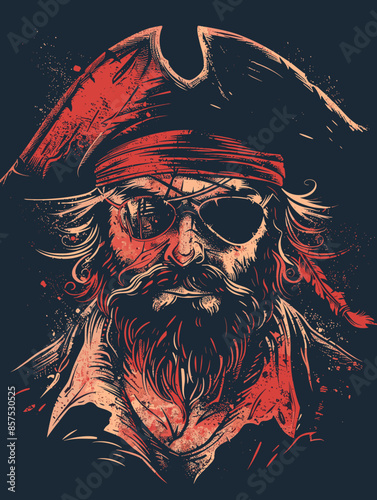 A pirate with a red bandana and a black eye patch