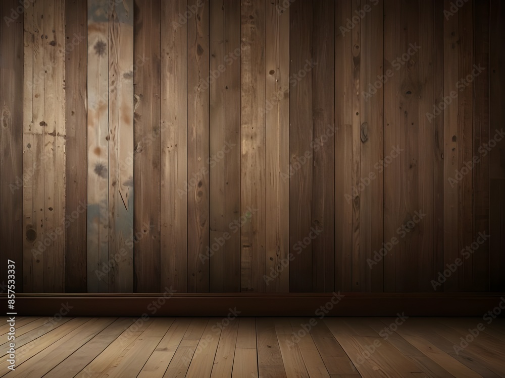 Room with wooden floor. Wallpapered wall with a classic design. Empty. Room with wooden floor. Wallpapered wall with a classic design. Empty.