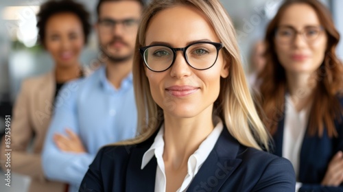 A woman wearing glasses, business team concept