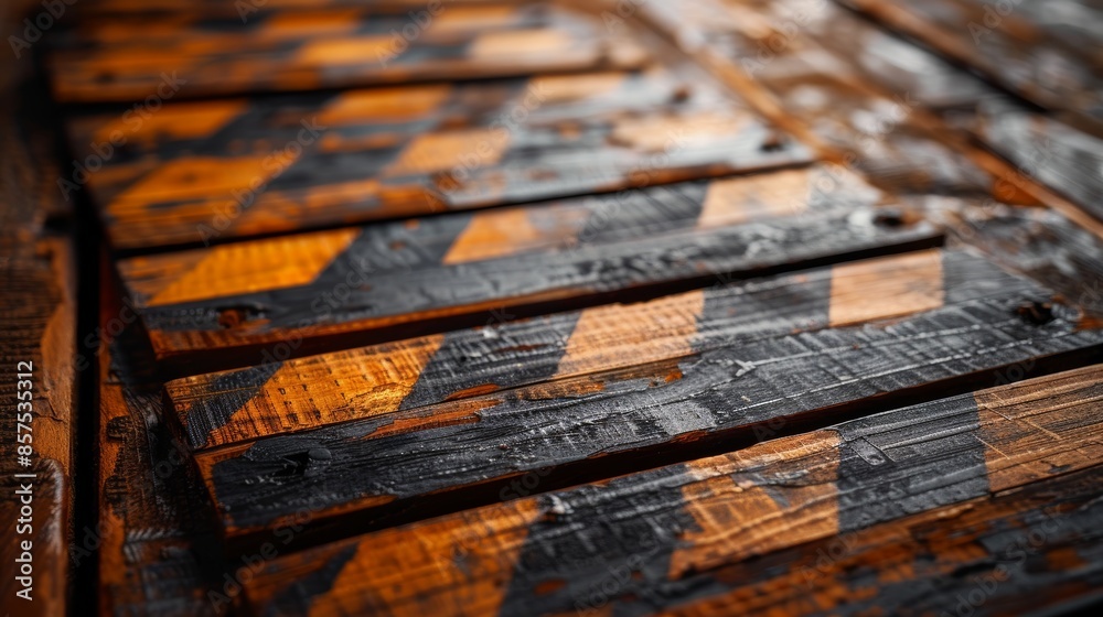 Close-up of intricately patterned wooden wall panels featuring alternating dark and light tones, creating a visually striking and textured surface Close-up of intricately patterned wooden wall panels featuring alternating dark and light tones, creating a visually striking and textured surface