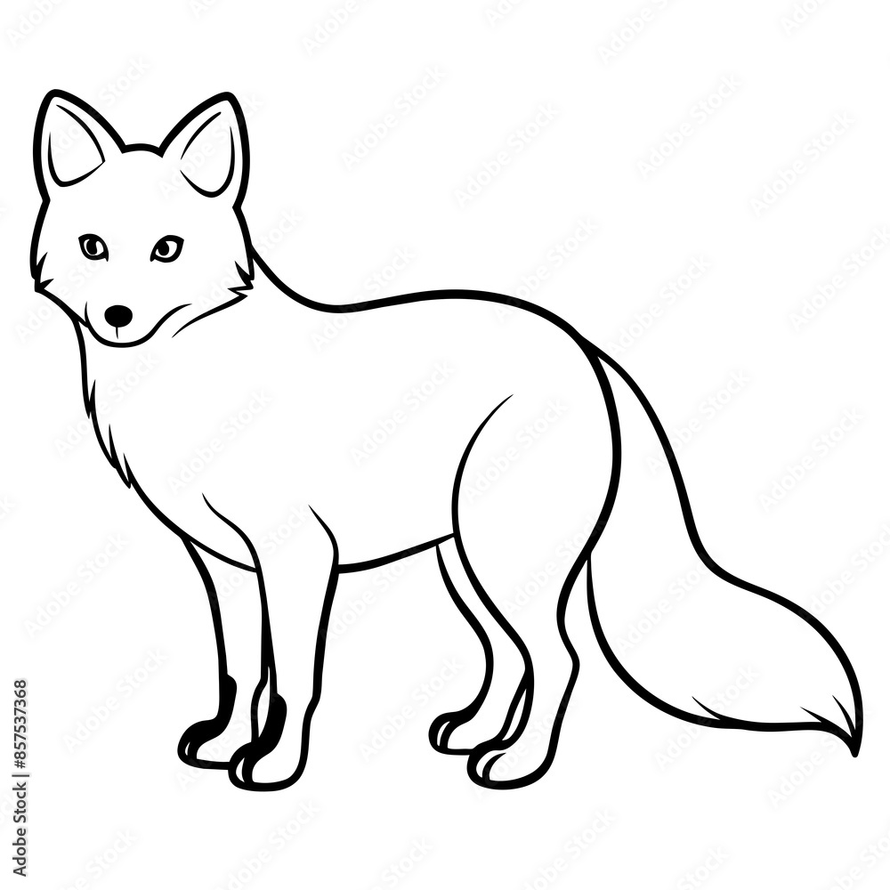 Arctic Fox Silhouette: Striking Black Design on White Background Arctic Fox Silhouette: Striking Black Design on White Background