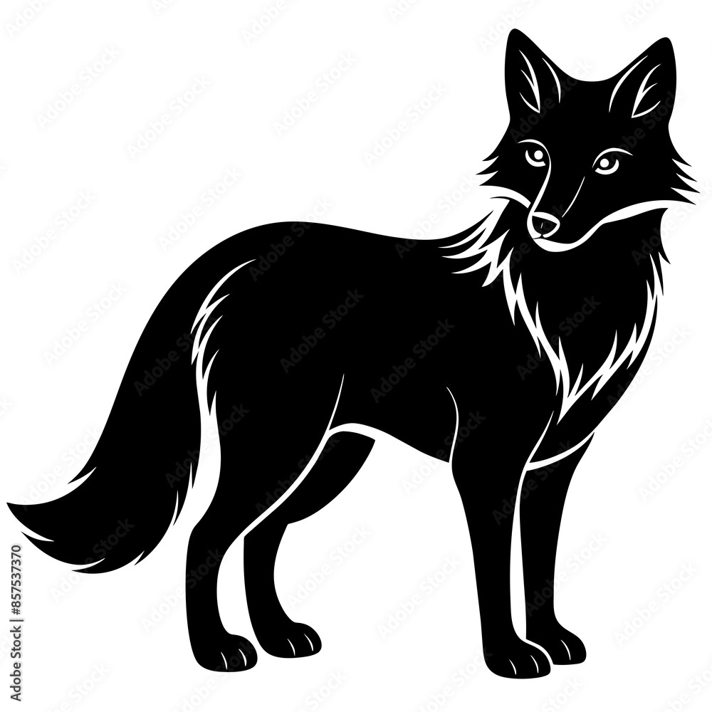Arctic Fox Silhouette: Striking Black Design on White Background Arctic Fox Silhouette: Striking Black Design on White Background