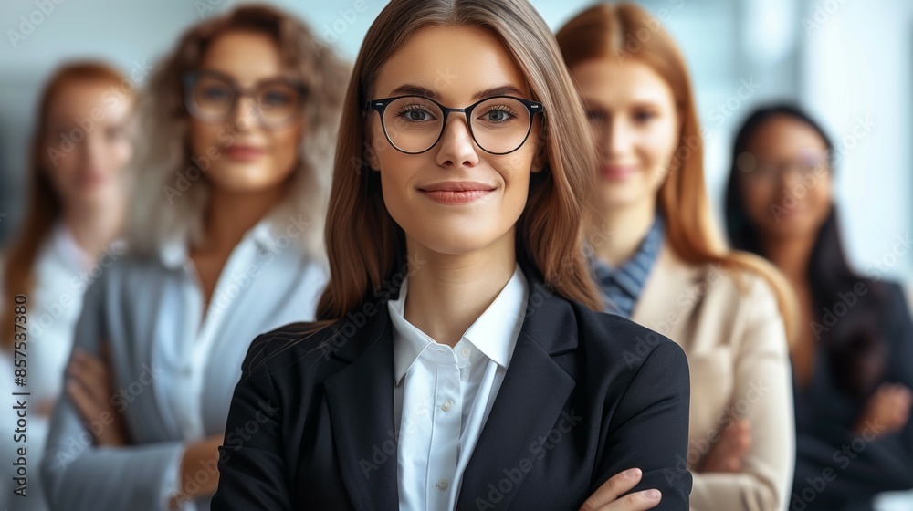 A group of women are standing together in business attire, business team concept A group of women are standing together in business attire, business team concept