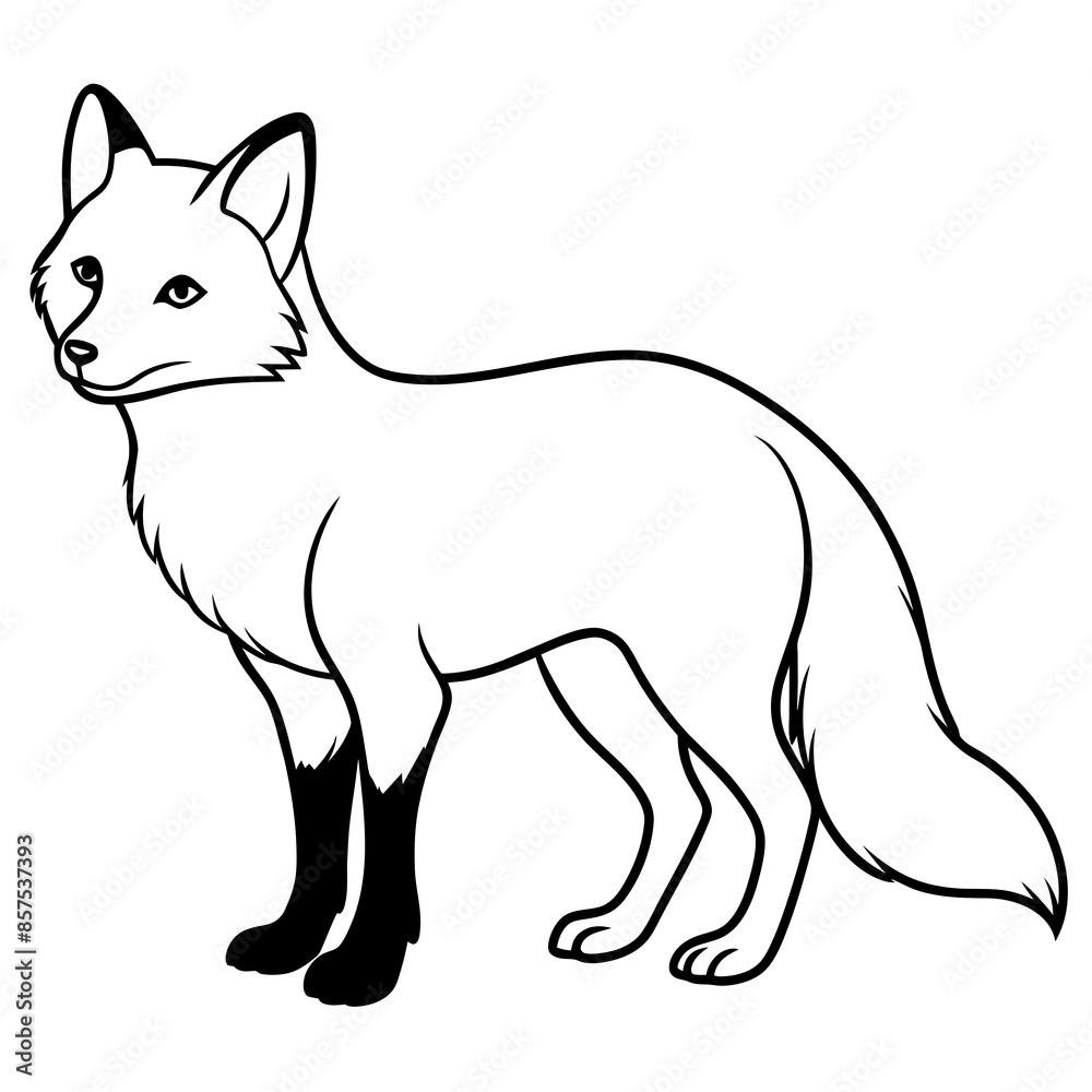 Arctic Fox Silhouette: Striking Black Design on White Background Arctic Fox Silhouette: Striking Black Design on White Background