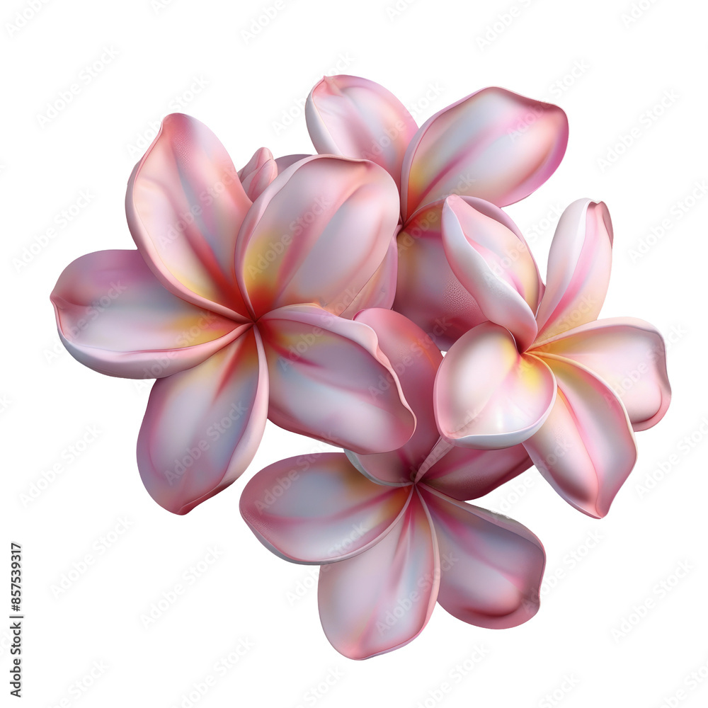 Collection of pink plumeria flowers isolated on a transparent background