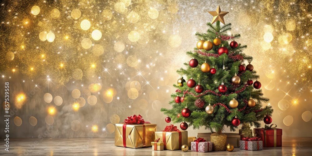 Christmas tree decorations and gifts in a sparkling festive setting , sparkling, festive, ornaments, Christmas tree, decorations, gifts, magical, holiday season, shiny, glitter, lights Christmas tree decorations and gifts in a sparkling festive setting , sparkling, festive, ornaments, Christmas tree, decorations, gifts, magical, holiday season, shiny, glitter, lights