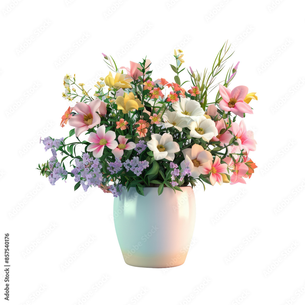Summer flowers in a pot on a transparent background Summer flowers in a pot on a transparent background