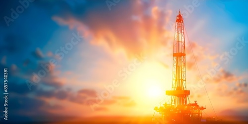 Oil Extraction from Land Using Drilling Rig. Concept Oil Extraction, Land Development, Drilling Techniques, Extraction Process, Energy Production