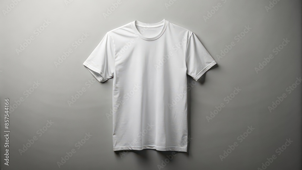 White t-shirt on gray background, minimalist, fashion, clothing, mockup, plain, simple, blank, casual, apparel, unisex, wardrobe, style, top, textile, fabric, cotton, basic, isolated White t-shirt on gray background, minimalist, fashion, clothing, mockup, plain, simple, blank, casual, apparel, unisex, wardrobe, style, top, textile, fabric, cotton, basic, isolated