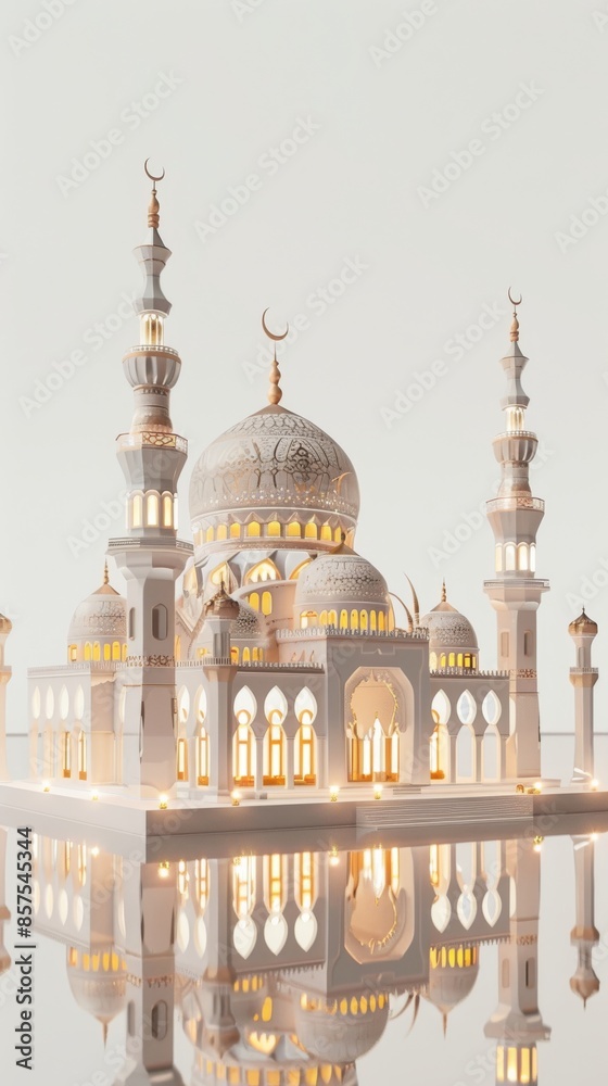 Obraz premium Miniature of Beautiful Mosque in 3D Rendering Isolated Background